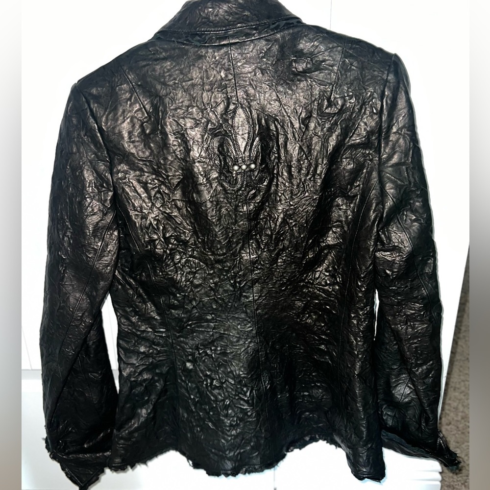 Crushed vegan leather black jacket.